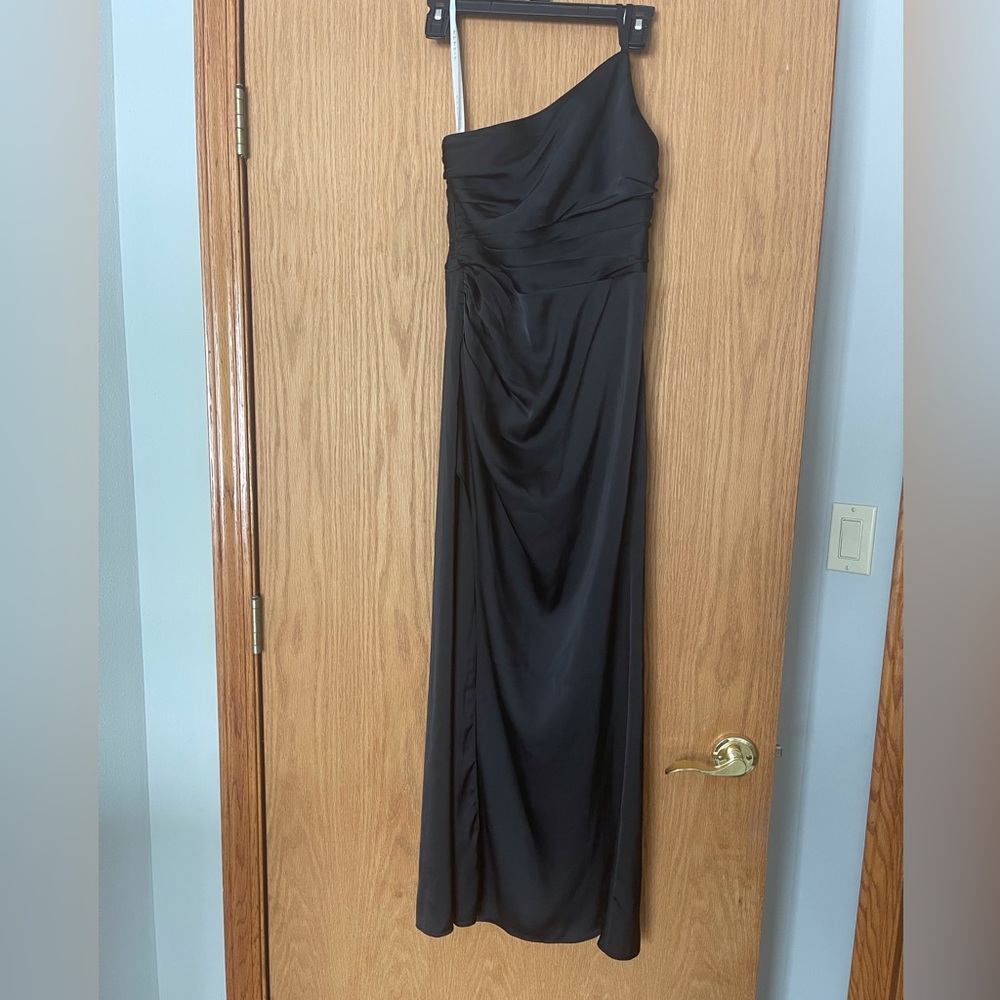 Azazie Strapless Black Gown with leg slit